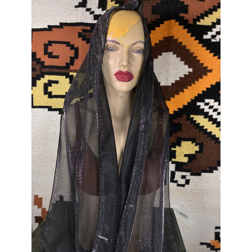 Unbranded Metallic Shimmer Scarf Womens OS Black Excellent Sheer Long Wrap